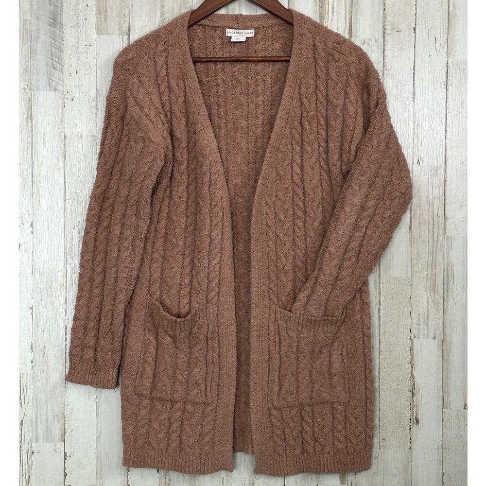 Sincerely Jules Duster Cardigan XS Tan Chunky Cable Knit Relaxed Fit Grandmacore